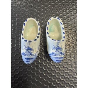 Mini Holland Delft‎ Blue Ceramic Clog Shoes Pair Windmill Souvenir Dutch Decor